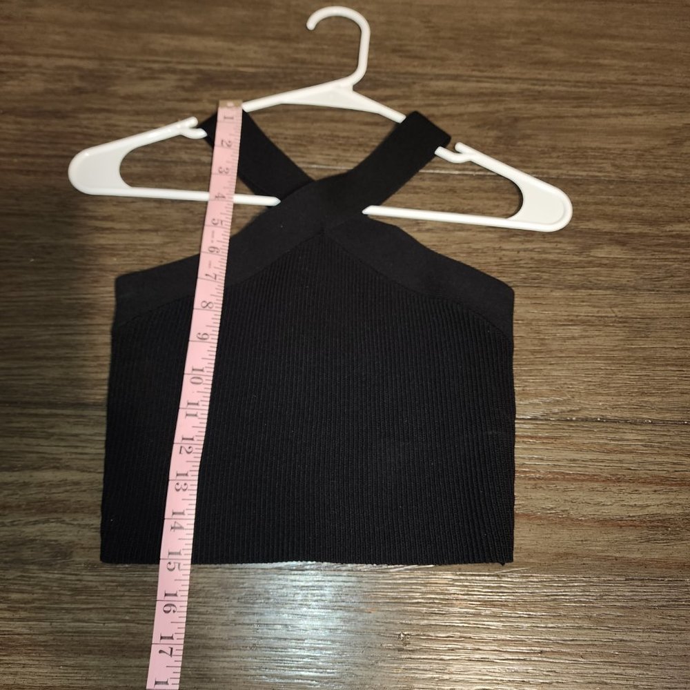 Quince Cropped Halter Ribbed Knit Tank NWT Black Small - Picture 2 of 6